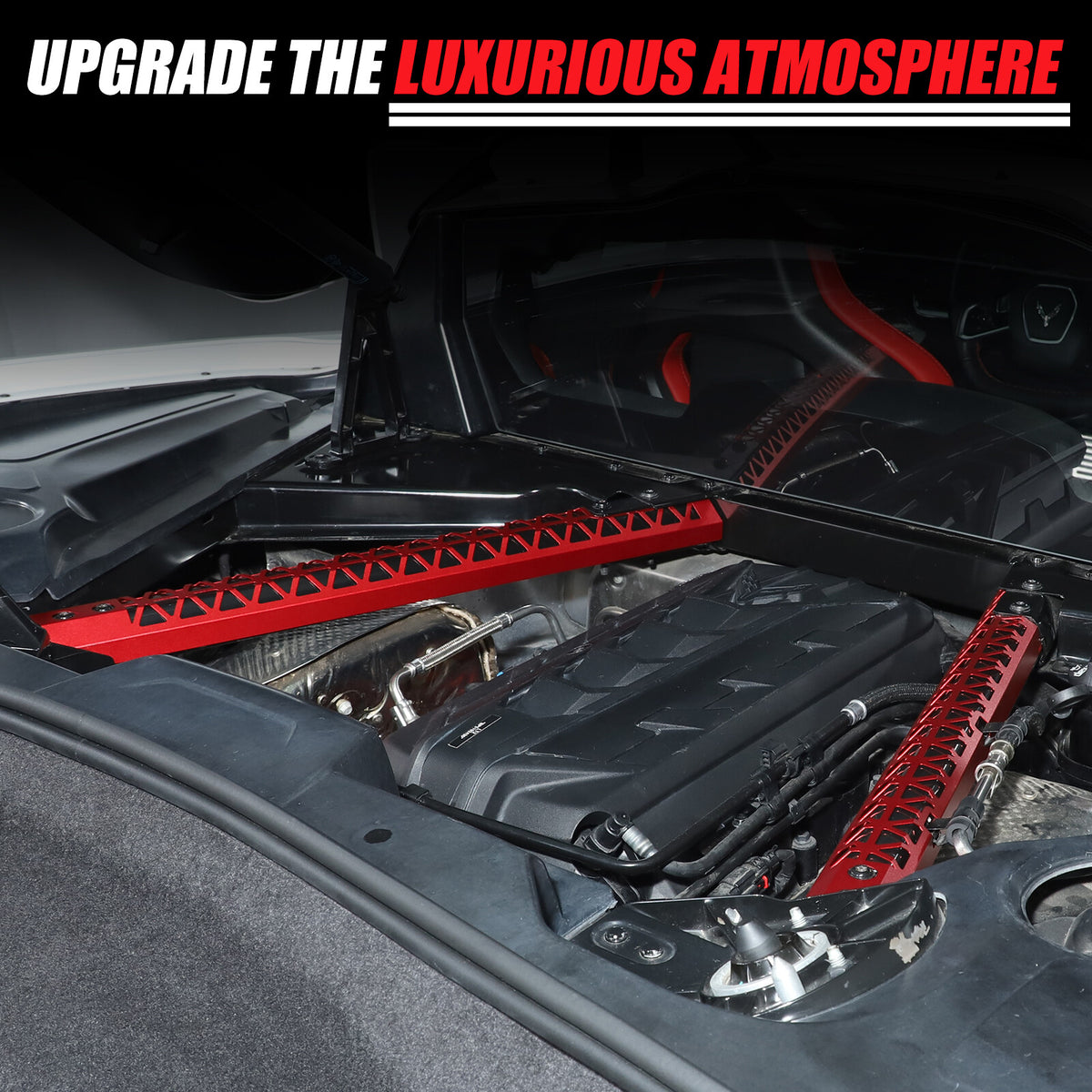 Hollowe Red Engine Bay Crossmember Panel Trim Cover For Corvette C8 Coupe 20+ US 23