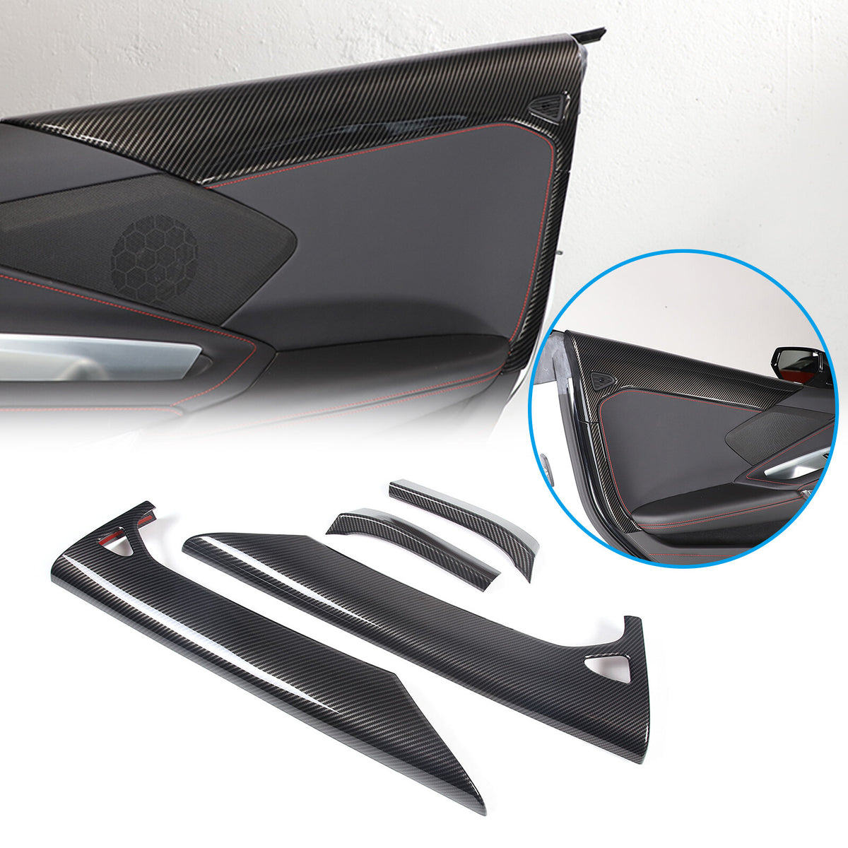Carbon Fiber Style Inner Interior Door Panel Cover Trim For Corvette C8 20-26 1