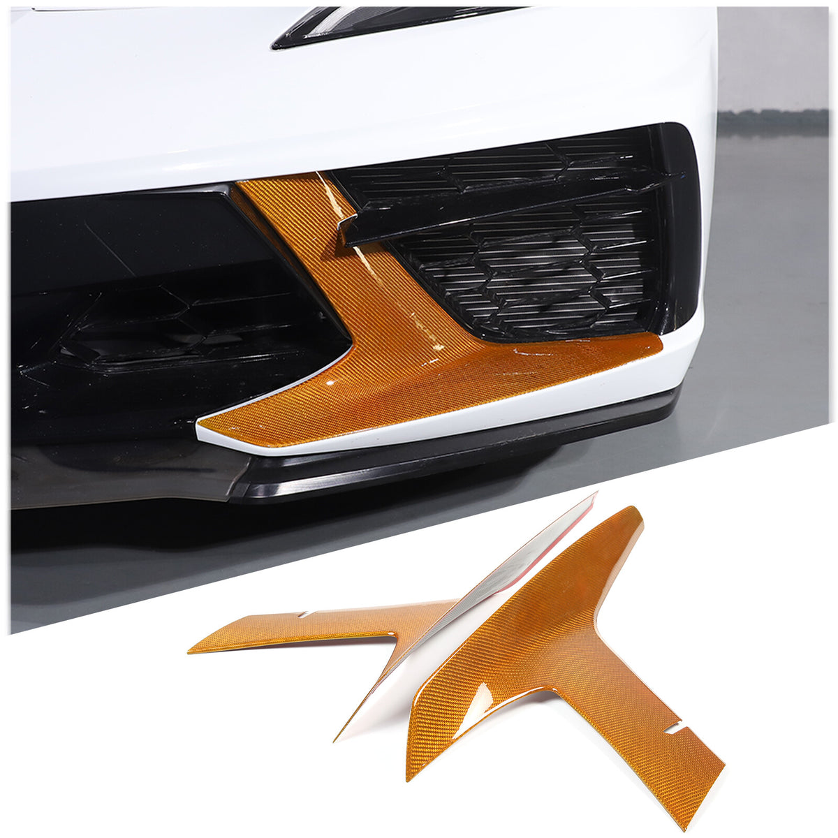 Yellow Carbon Fiber Front Bumper Grille Bezel Cover For Corvette C8 Z51 2020-26 16