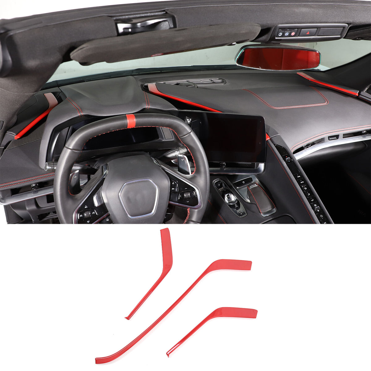 ABS Red Console Side Dashboard Trim Strips For Corvette C8 Stingray 2020-25 19
