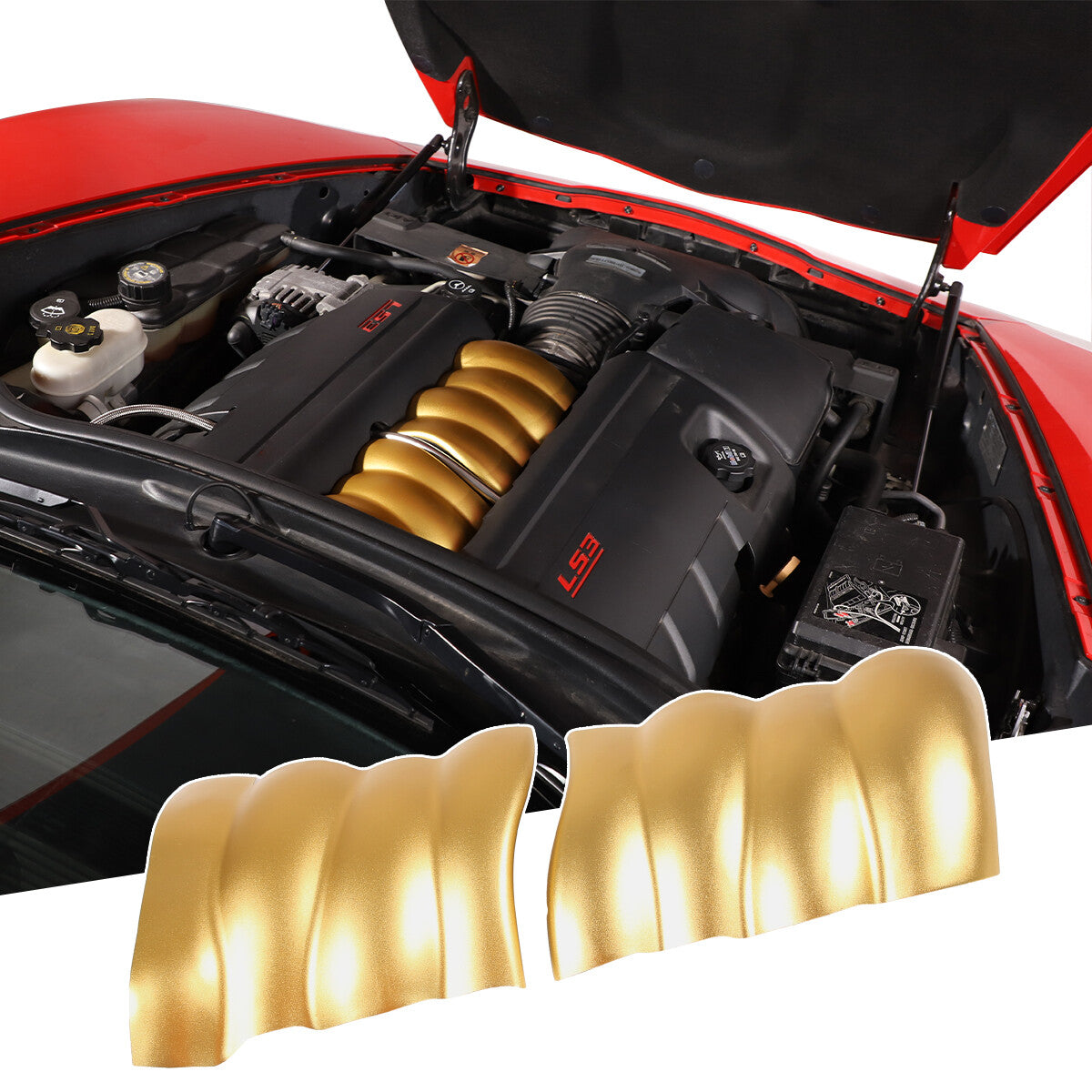 Yellow Alloy Engine Cabin Switch & Intake Manifold Cover Set Kit For Corvette C6 2