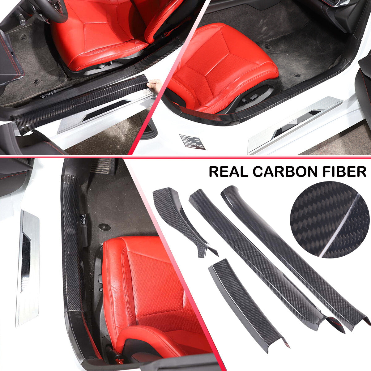 Real Carbon Fiber Interior Door Sill Trim Cover For Corvette C8 Z51 2020-2026 2