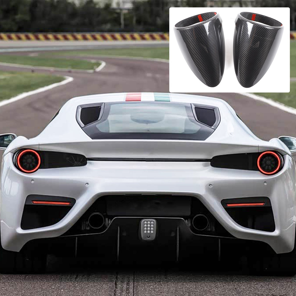 Real Dry Carbon Fiber Rear Tail Light Trunk Lamp Trim For Ferrari 458 2011-2016 1