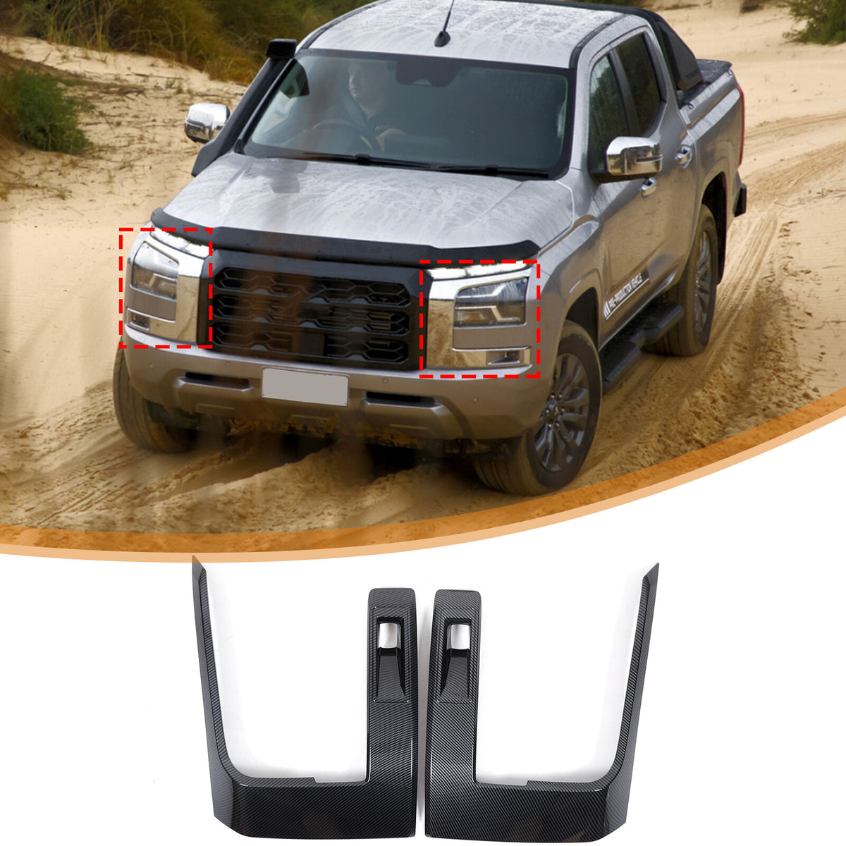 ABS Carbon Fiber Headlight Eyebrow Eyelid Cover Trim For Mitsubishi L200 2024-25 12