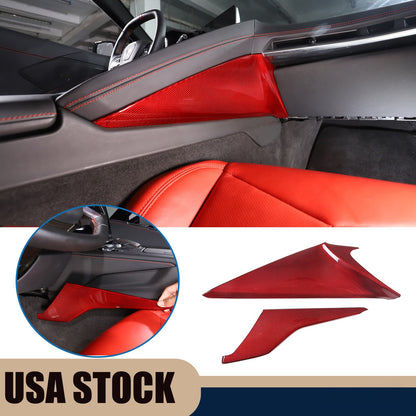 Red Real Carbon Fiber Center Console Side Knee Pad Trim For Corvette C8 2020-25 1