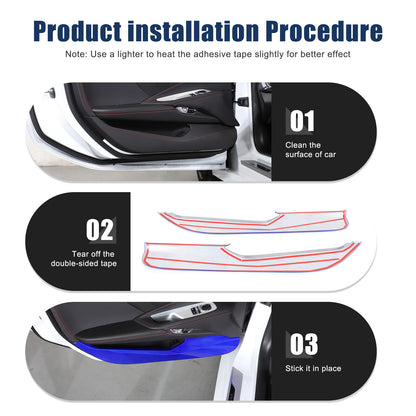 Blue Real Carbon Fiber Interior Door Anti-Kick Panel Trim For Corvette C8 2020+ 24