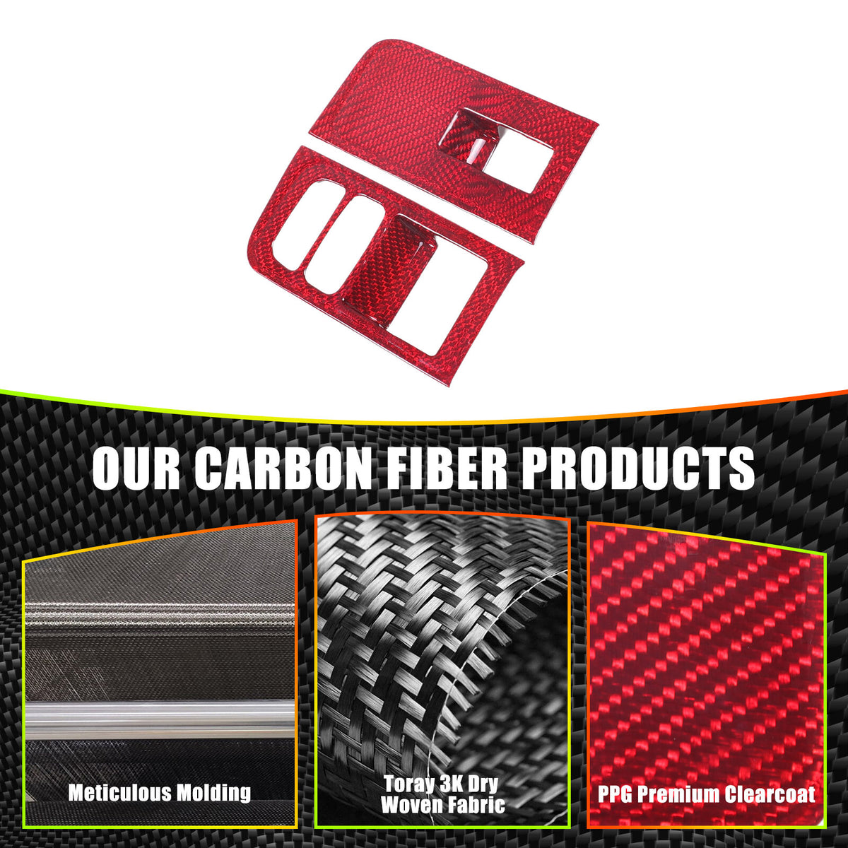 Red Real Carbon fiber Window Lift Switch Button Trim For Lotus EMIRA 2021-2025 5
