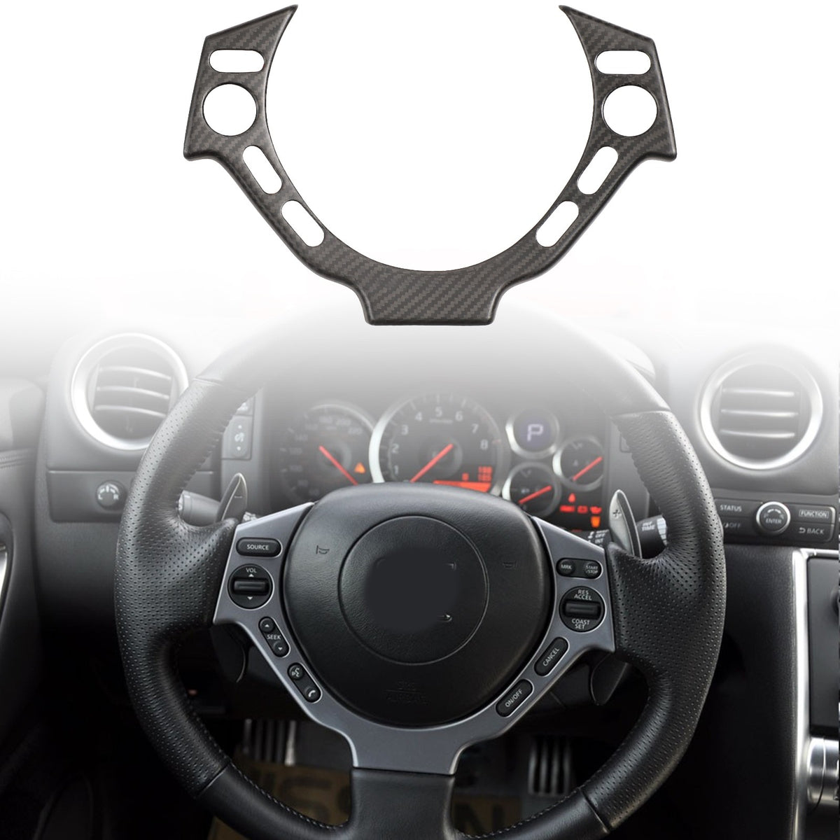 Matte Real Carbon Fiber Steering Wheel Button Trim For Nissan GTR R35 2008‑2016 12