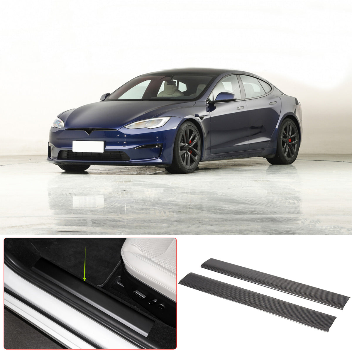 Real Carbon Fiber Car Door Sill Protector Step Trim For Tesla Model S 2023-24 9