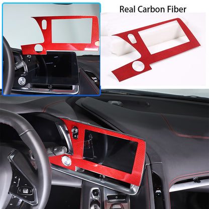 Red Real Carbon Fiber Dashboard Navigation Display Srceen Trim For Corvette C8 1