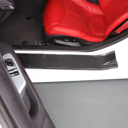 Real Carbon Fiber Full Wrapped Exterior Door Sill Plate Trim For Corvette C8 US 14