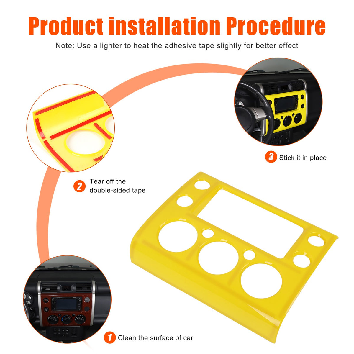 Yellow ABS Interior Center Console Trim Cover for Toyota FJ Cruiser 2007-2021 27