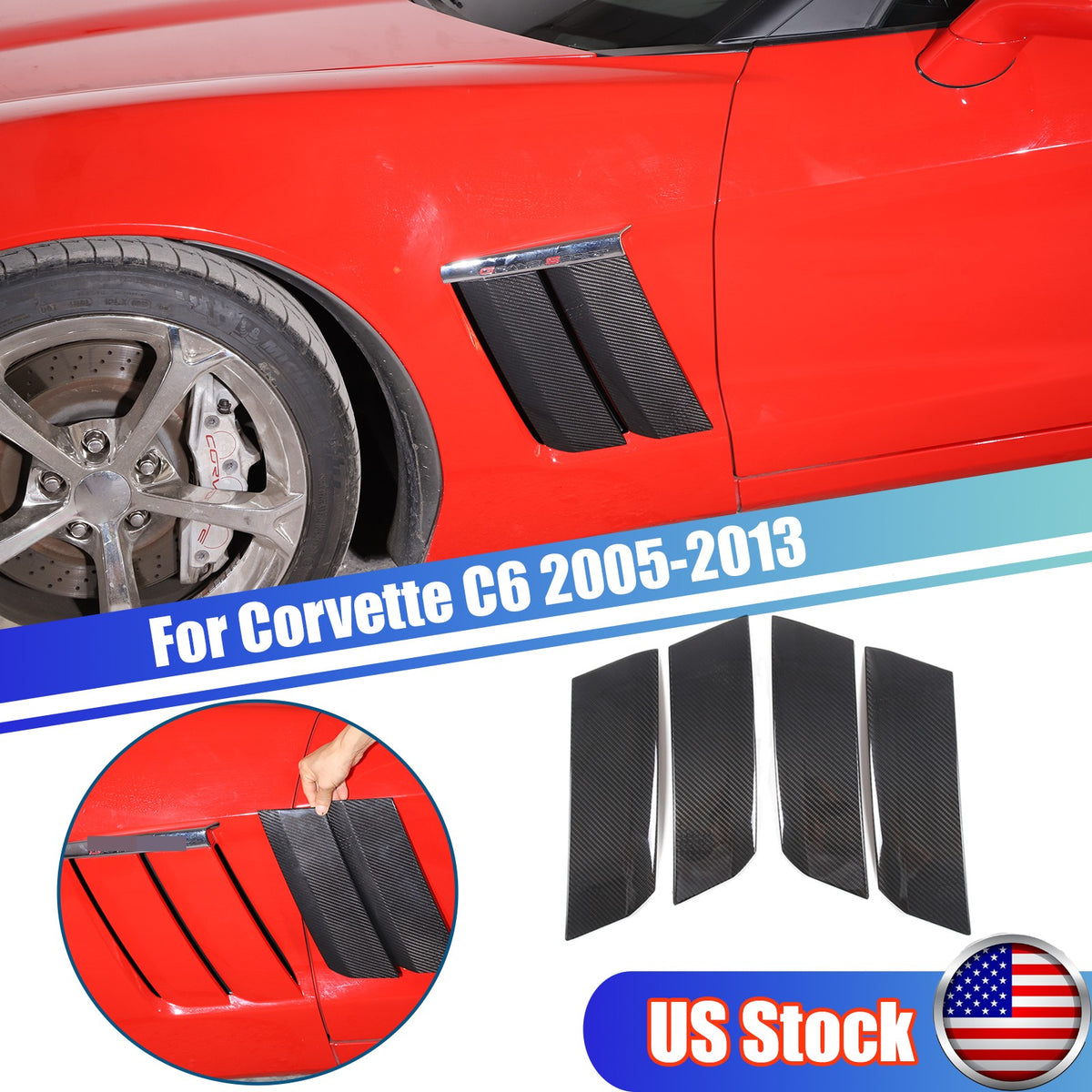 Real Dry Carbon Fiber Side Fender Cover Trim For Corvette C6 2005-2013 1