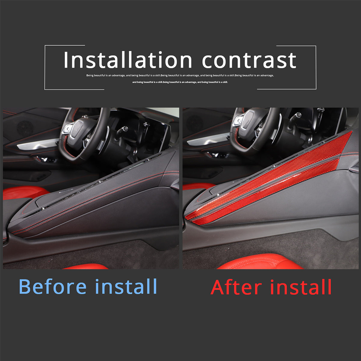 Red Soft Carbon Fiber Interior Decor Trim Kit Cover Set For Corvette C8 20-25 124