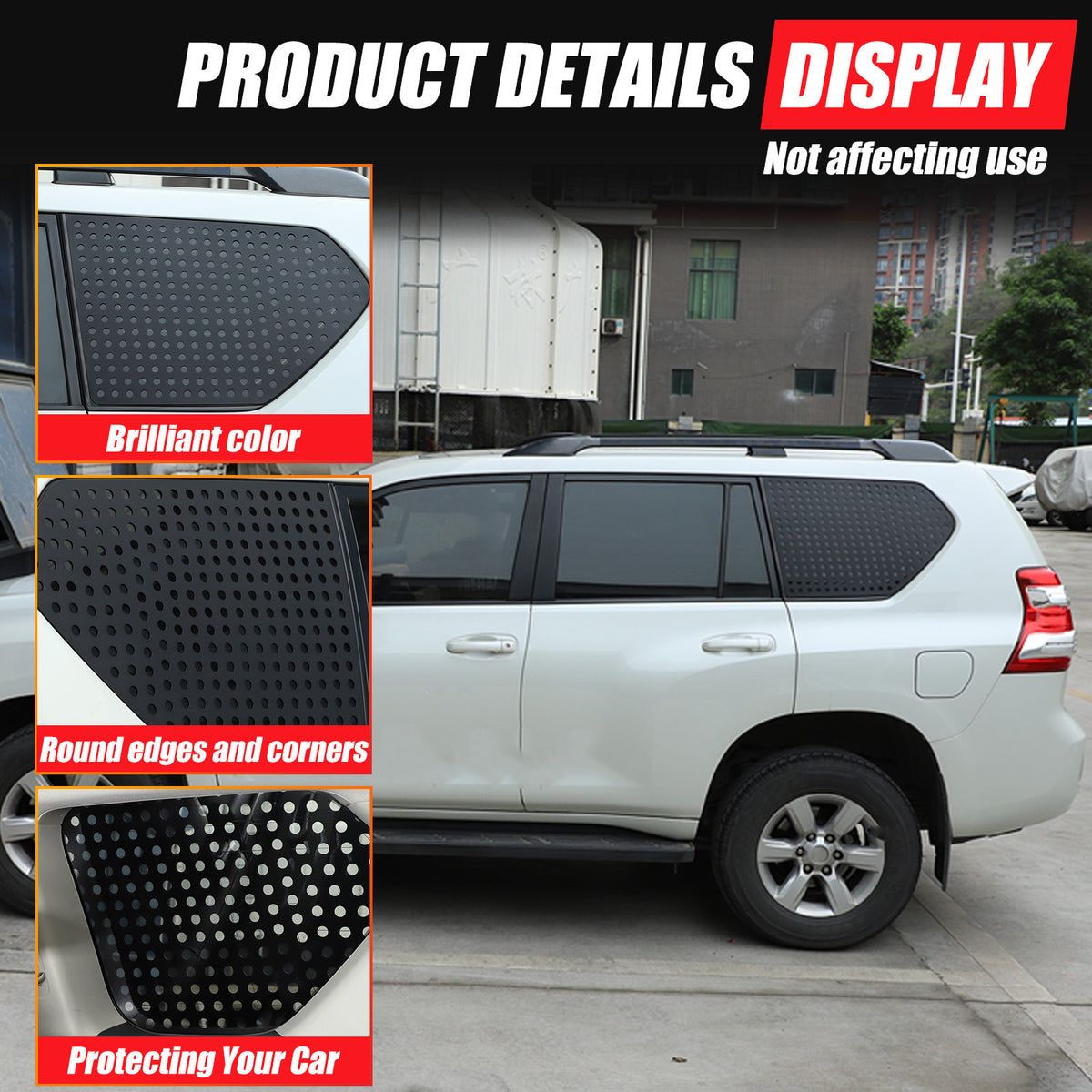 Exterior Rear Quarter Window Pillar Cover For Toyota Land Cruiser Prado 10+ US 3