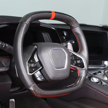 Red Top Real Carbon Fiber Steering Wheel Trim Cover For Corvette C8 2020+ 15