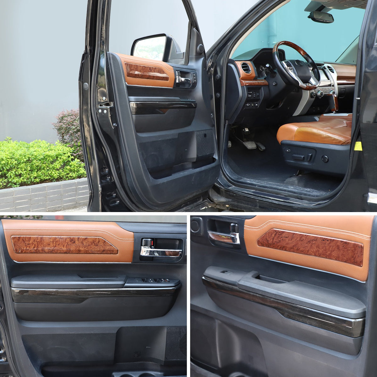 Black Wood Grain ABS Door Armrest Lower Trim For Toyota Tundra 2014‑2020 5