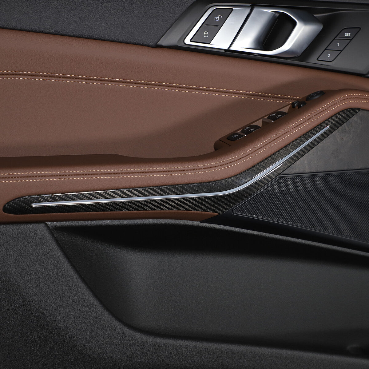 Carbon Fiber Inner Door Armrest light Handle Trim Cover for BMW X5 X7 19-21 8