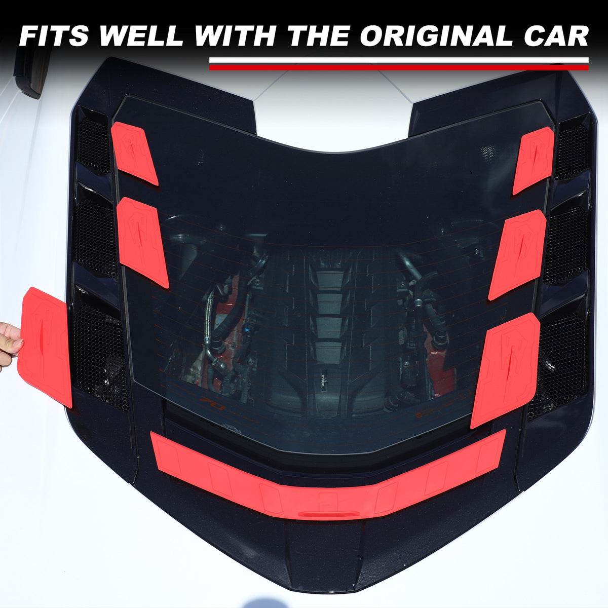 Red Rear Hatch Hood Car Wash Covers Air Vent Inserts For Corvette C8 2020-26 7