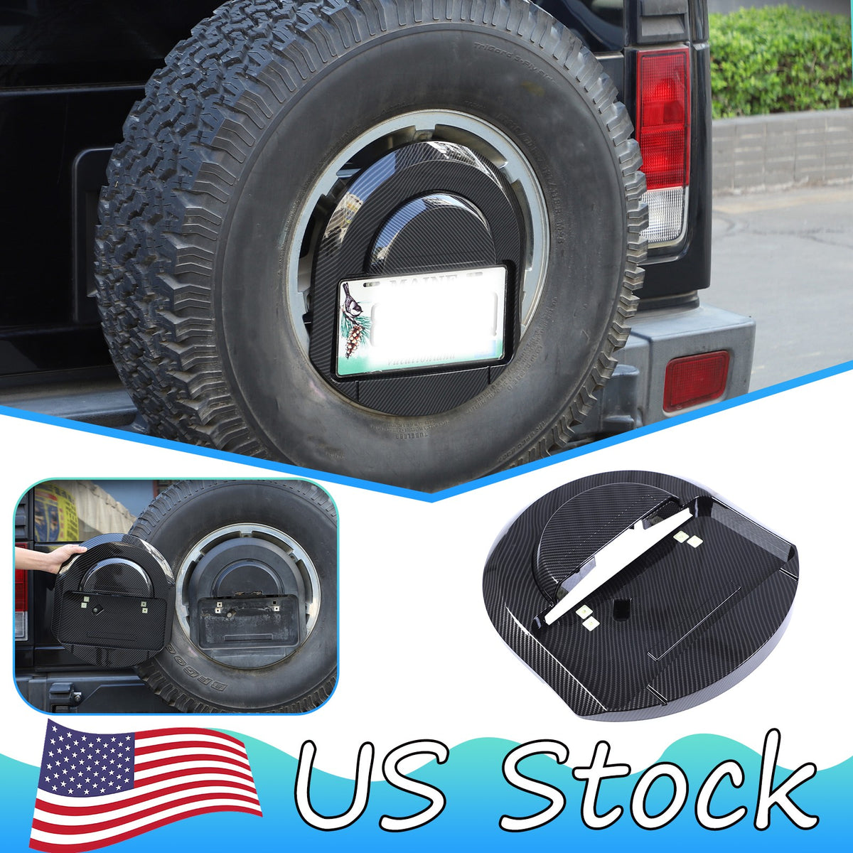 Carbon Spare Tire License Plate Base Cover For Hummer H2 2003-09 OE：25782333 US 1
