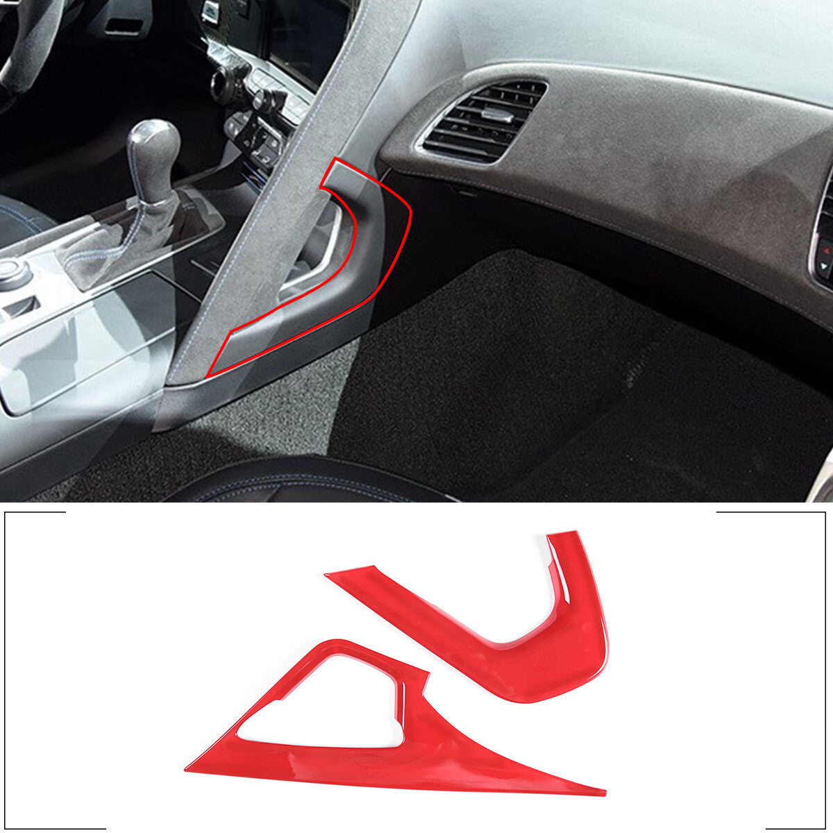 4pcs Red Gear Shift Panel Grab Handle Cover Trim For Corvette C7 2014-2019 9