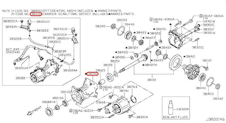 Nissan OEM Rear Differential Carrier Housing 38310-4BF0A for X-Trail 3