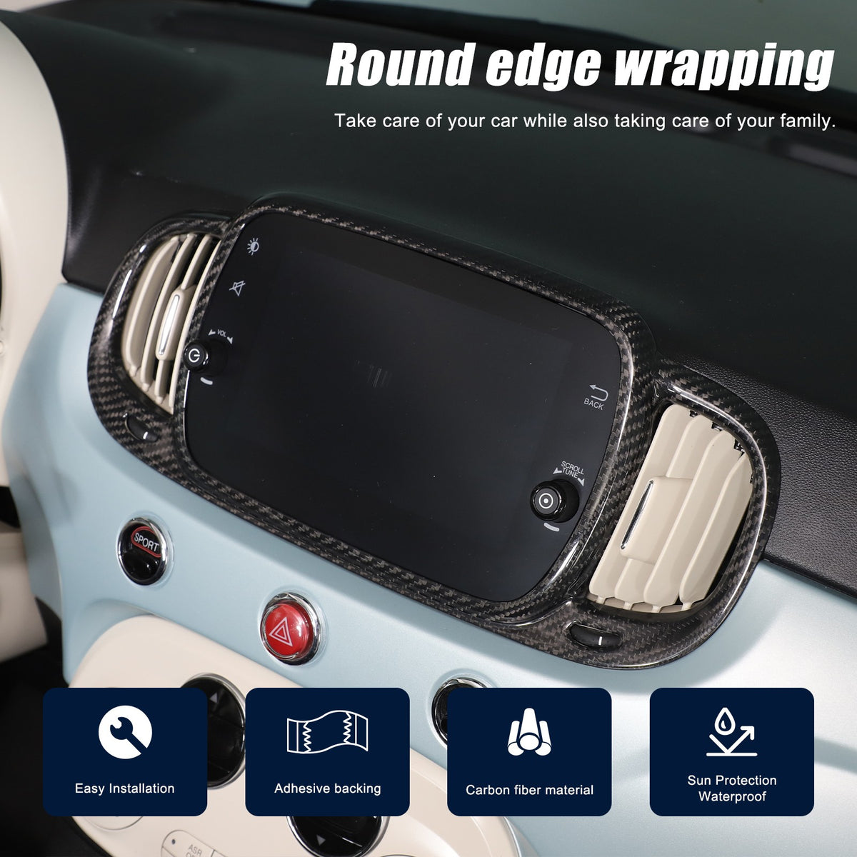 Real Carbon Fiber Center Air Vent Trim For Fiat 500/Abarth 595 695 21-23 US 11
