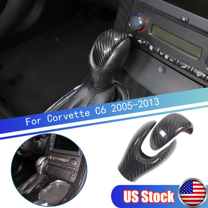 Real Dry Carbon Fiber Gear Shift Knob Trim Set For Corvette C6 2005-2013 1