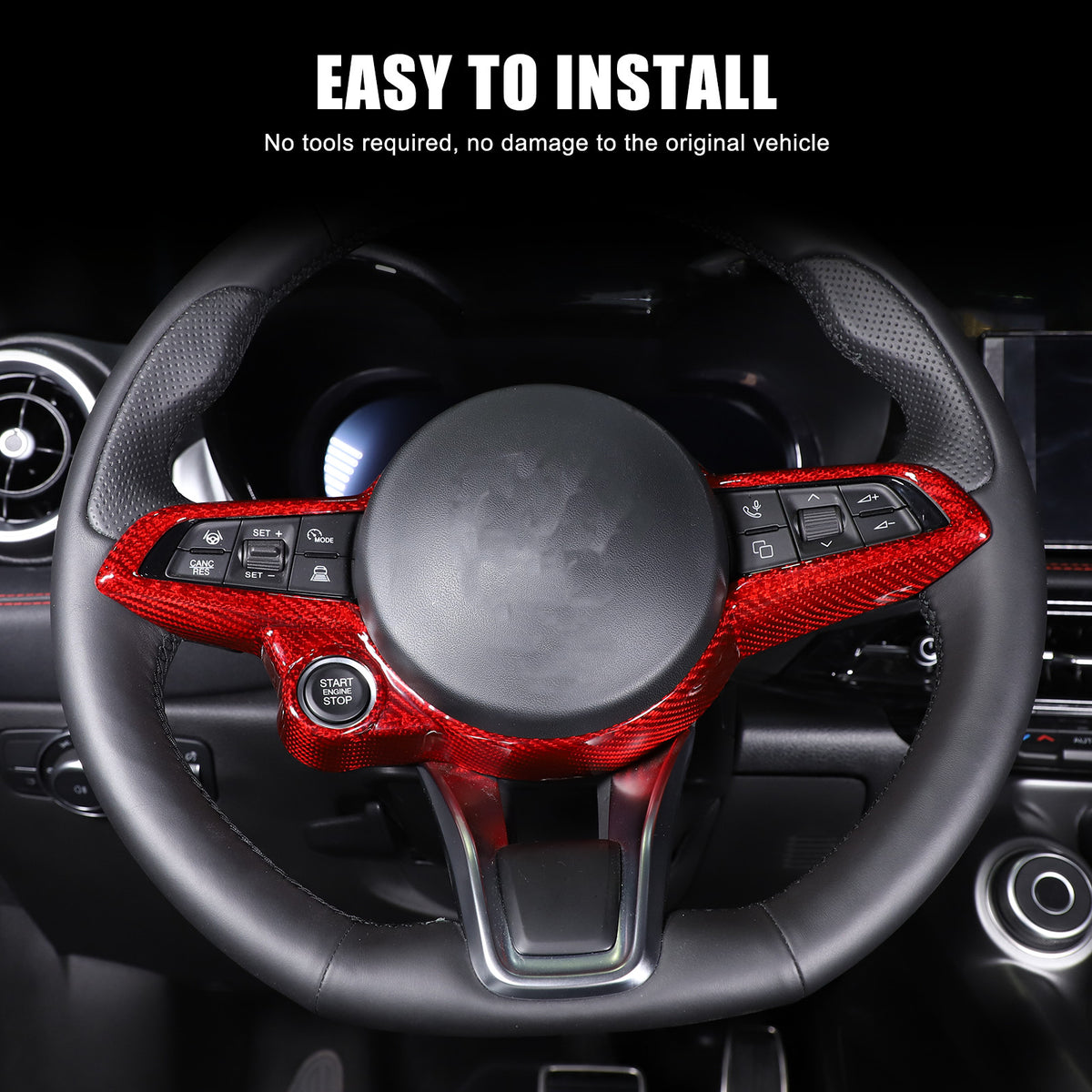 Red Real Carbon Fiber Steering Wheel Cover Trim For Alfa Romeo Tonale 2022-2024 19