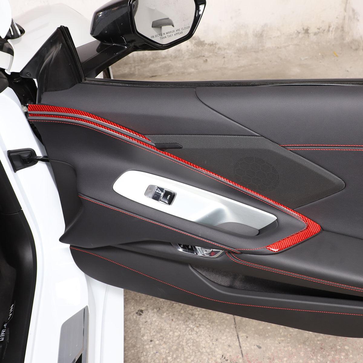 Red Soft Carbon Fiber Interior Decor Trim Kit Cover Set For Corvette C8 20-25 213