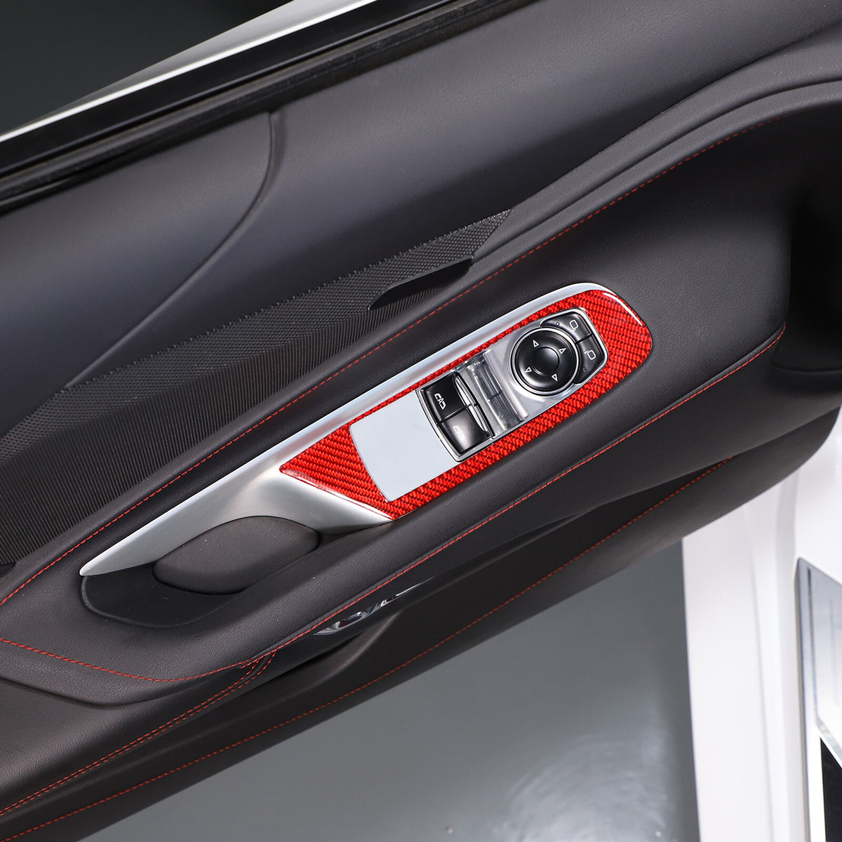 Red Soft Carbon Fiber Interior Decor Trim Kit Cover Set For Corvette C8 20-25 24