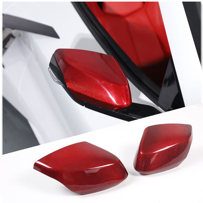 Red Real Carbon Fiber Side Rearview Mirror Cover Caps Trim For Corvette C8 20-26 3