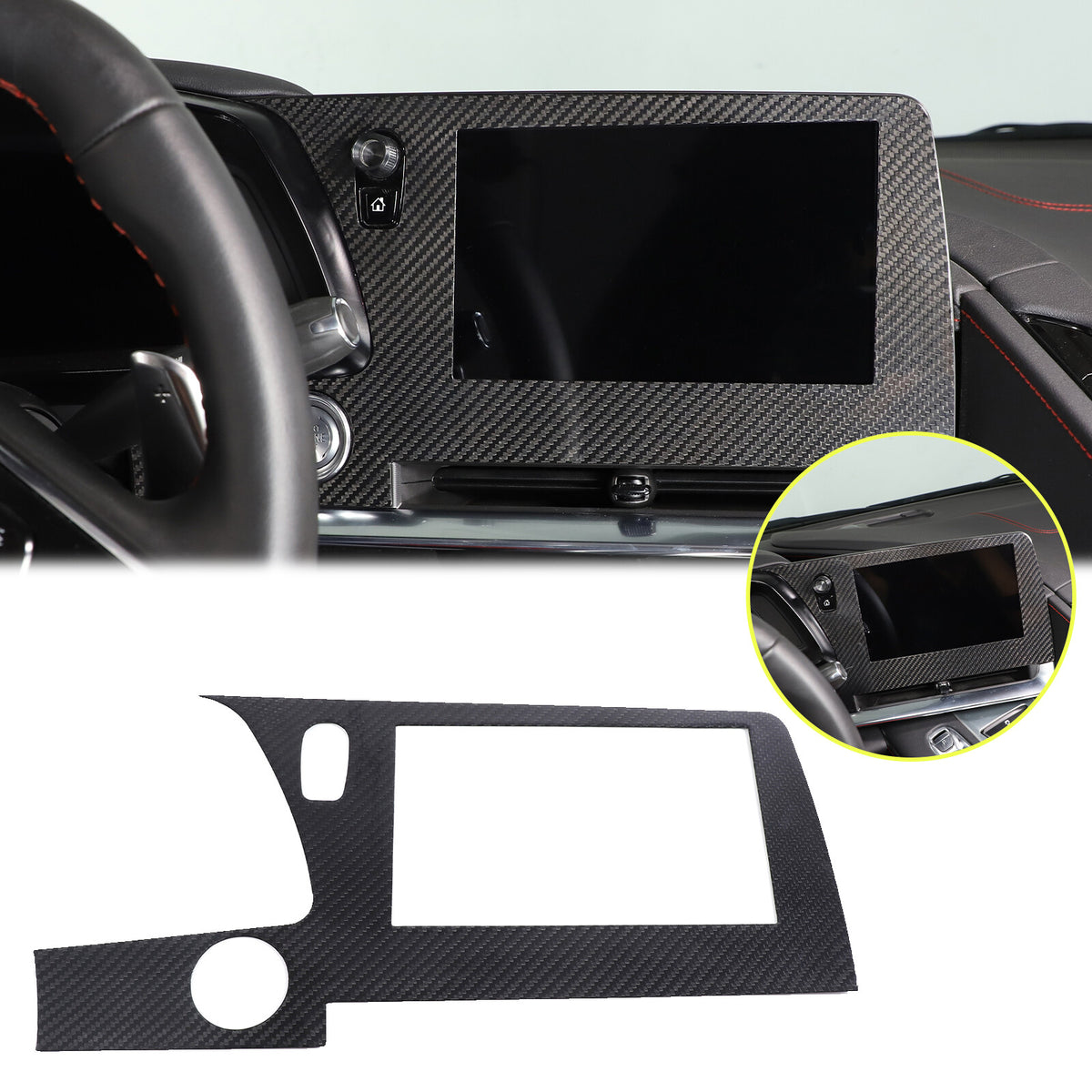 Real Carbon Fiber Dashboard Navigation Srceen Frame Trim For Corvette C8 2020-25 5