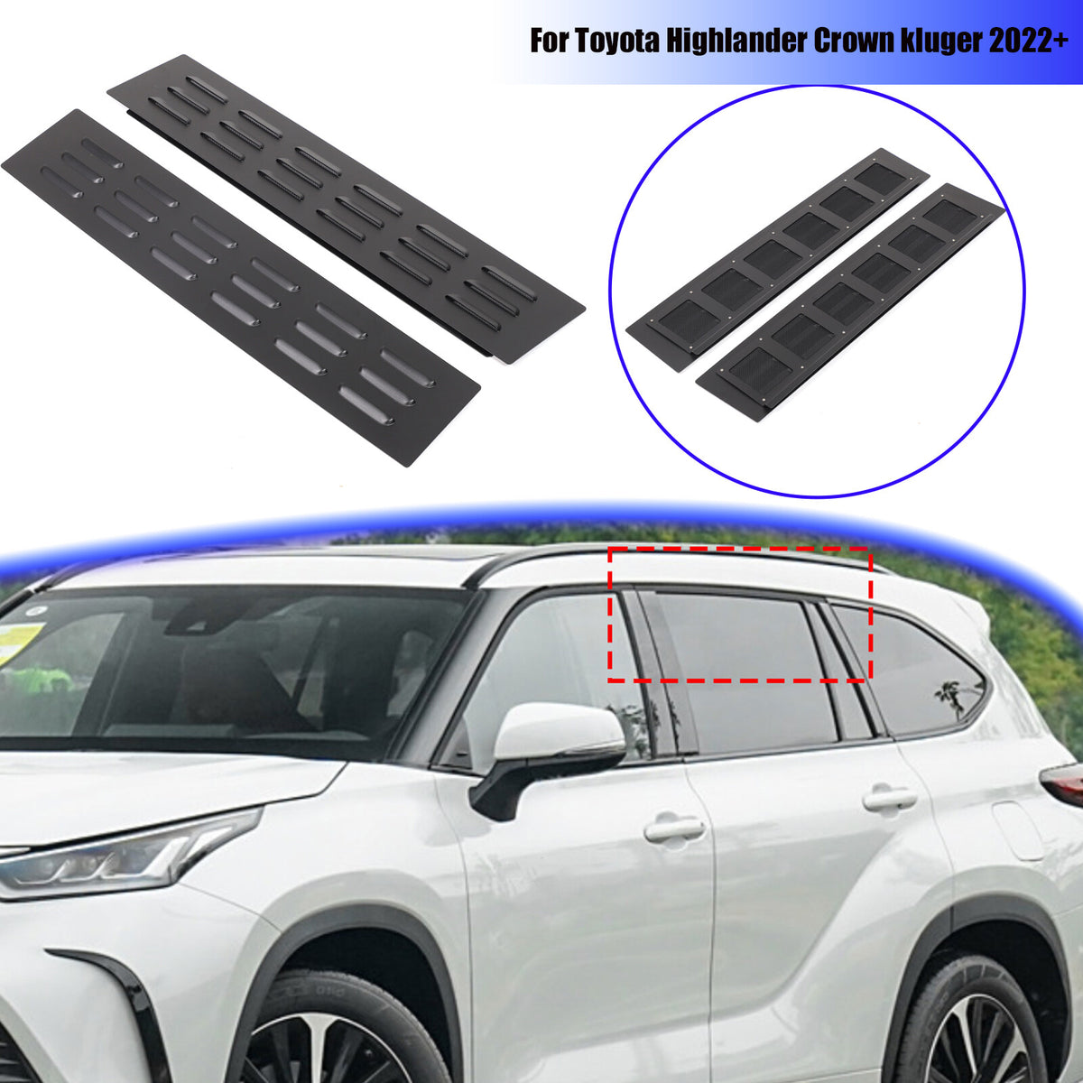 Rear Door Window Louver Air Vent Panel Trim Cover For Toyota Highlander 2022+ 1