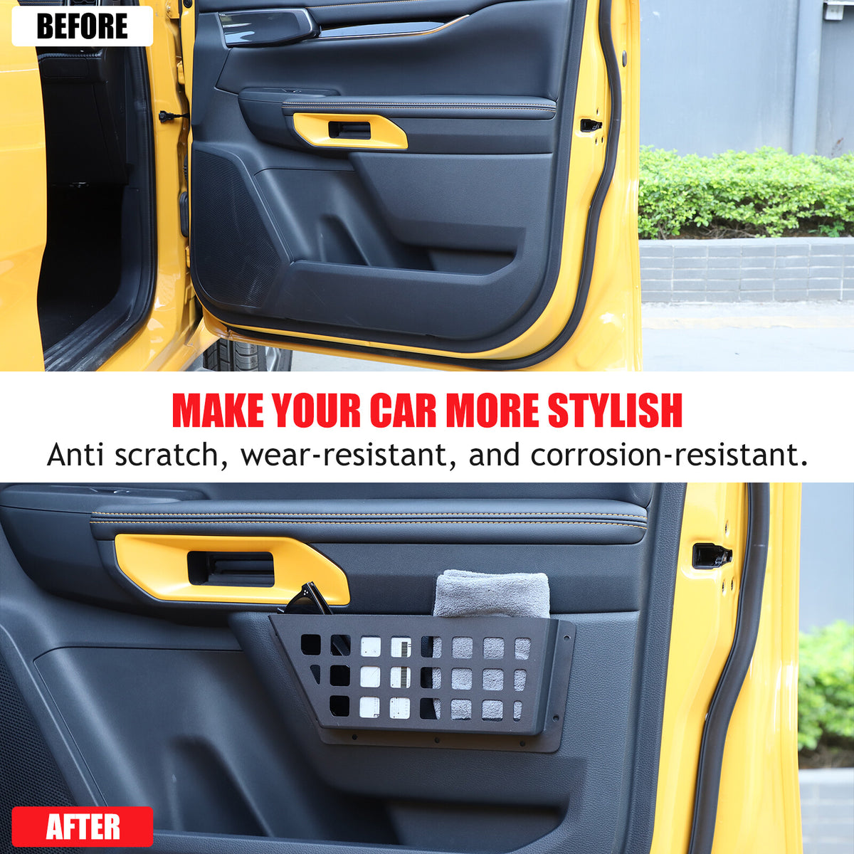 Black Alloy Car Rear Door Pocket Storage Box Organizer for Ford Ranger T9 2023+ 2