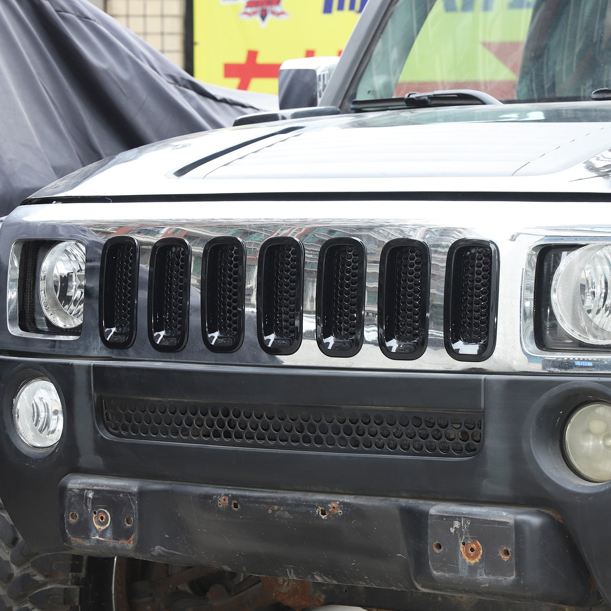 Piano Black ABS Front Grille Insect Screen Trim For Hummer H3 2005-2009 7