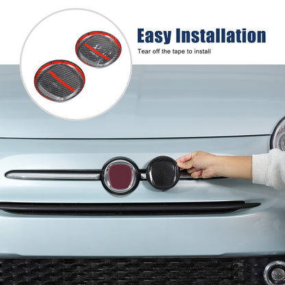 Real Carbon Fiber Front & Rear Emblem Cover Trim For Fiat 500 312 2016+ 7