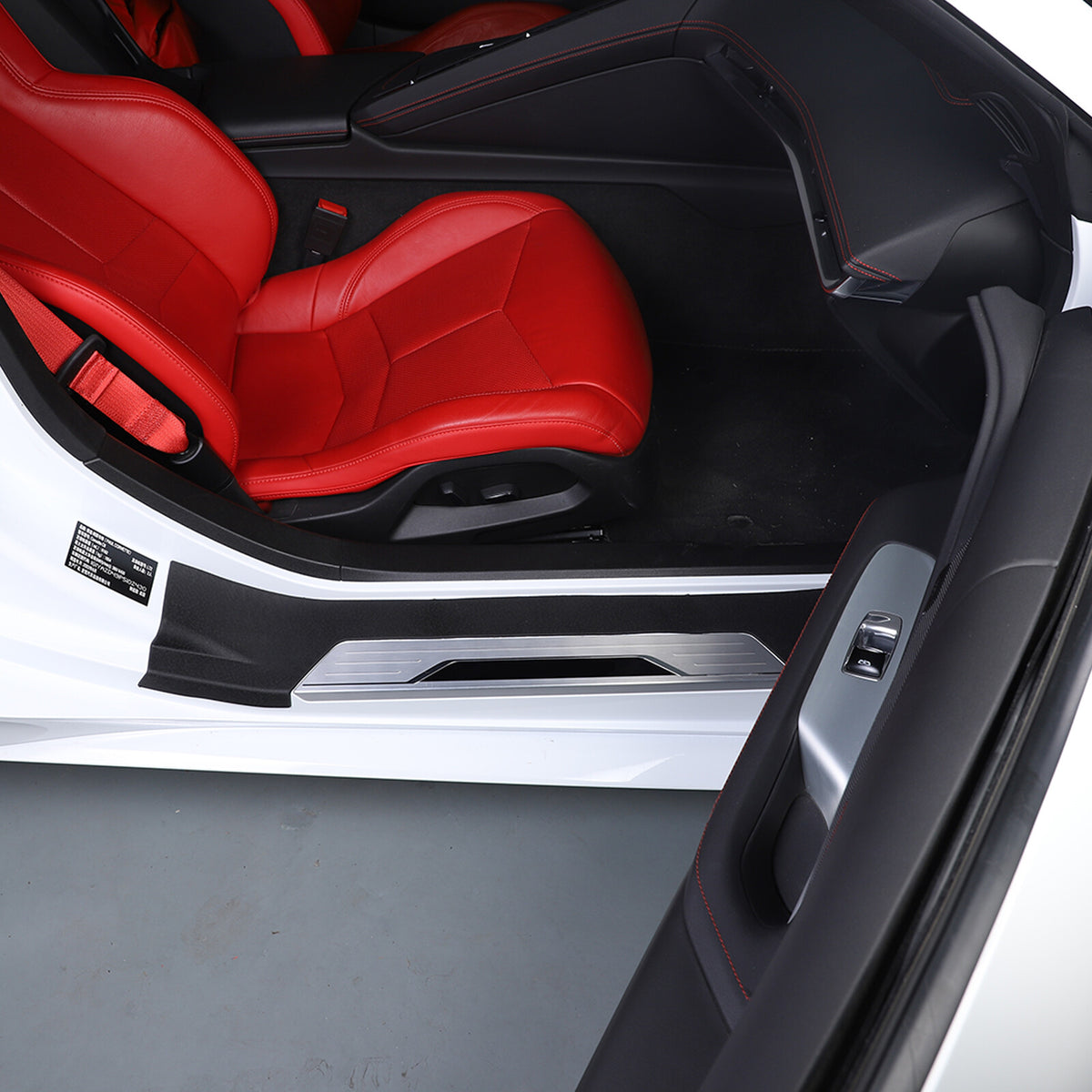 Black TPE Exterior Car Entry Guards Door Sill Cover Trim For Corvette C8 2020-26 16