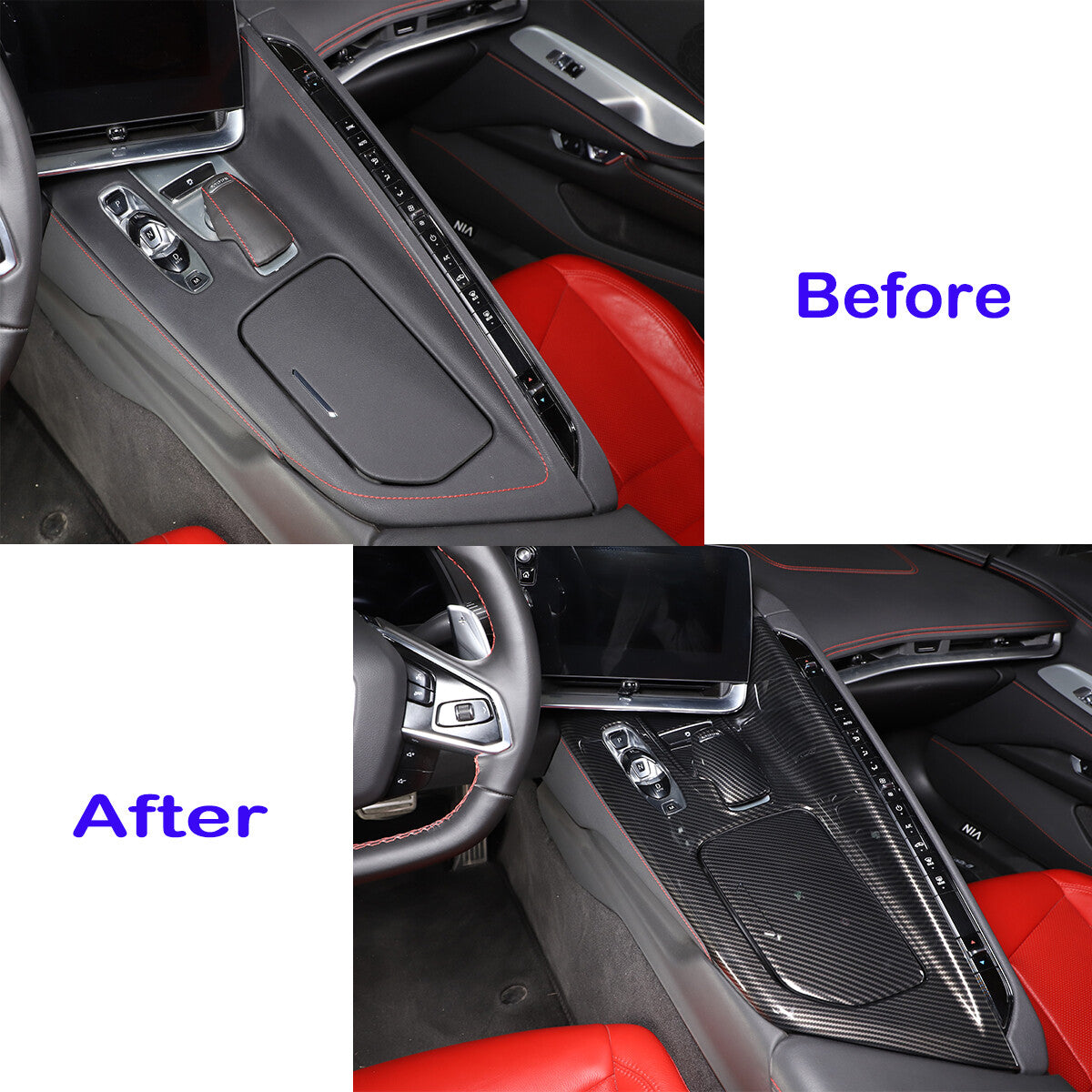 ABS Carbon Fiber Center Console Panel Trim Cover Set For CORVETTE C8 2020-2023 3