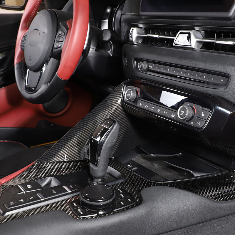 ABS Carbon Fiber Interior Gear Shift Panel Side Trim For Toyota Supra 19-24 4
