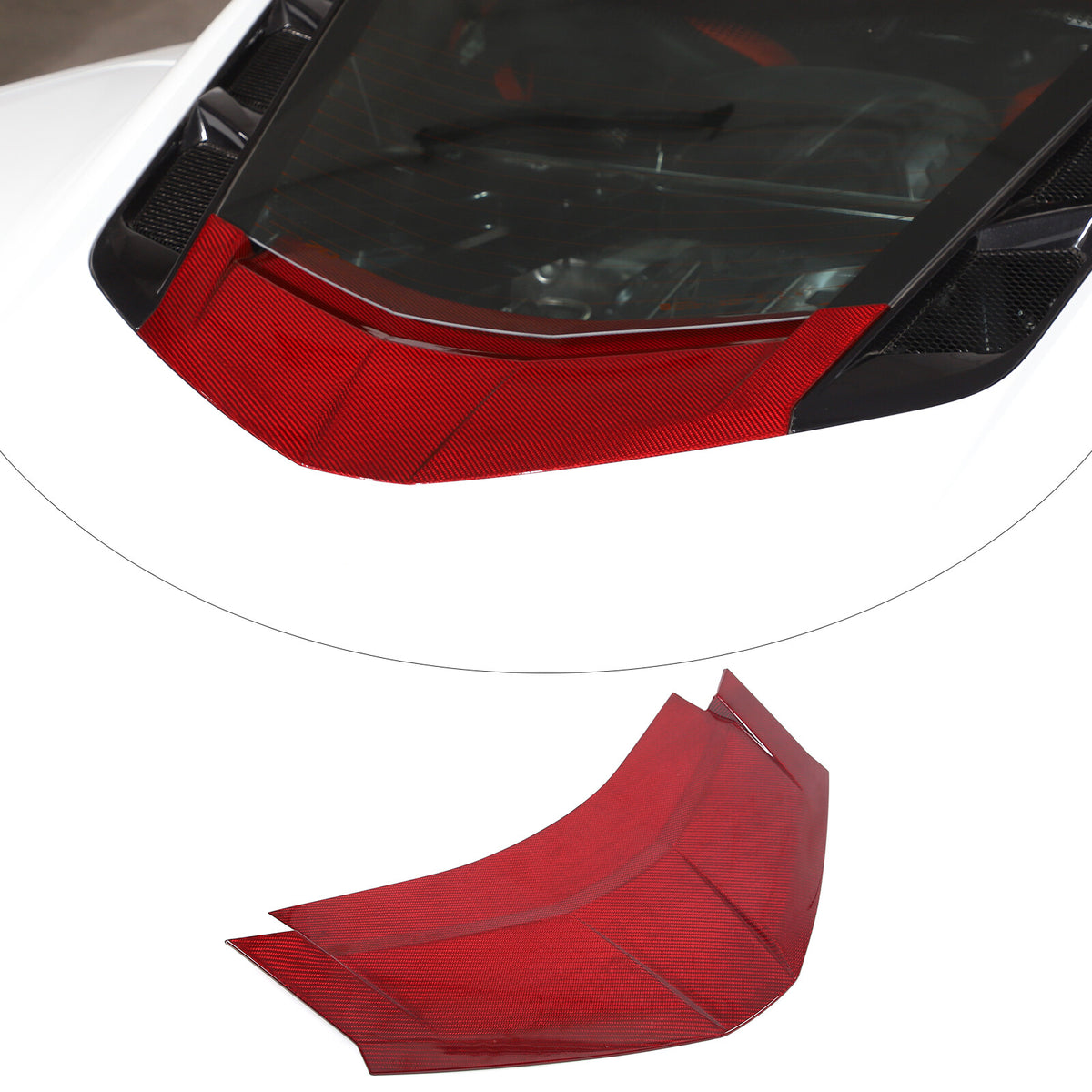 Red Real Carbon Fiber Rear Window Lower Trim For Corvette C8 Coupe 2020-26 US 3