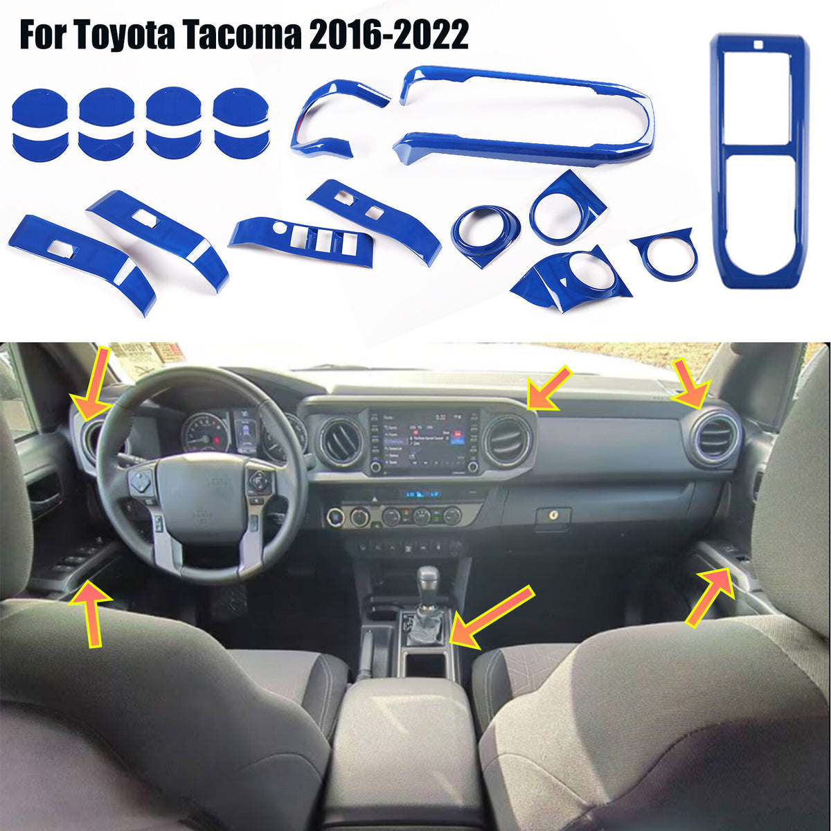 Dark Blue Interior Dashboard Center Console Trim Set Kit For Toyota Tacoma 16-23 1