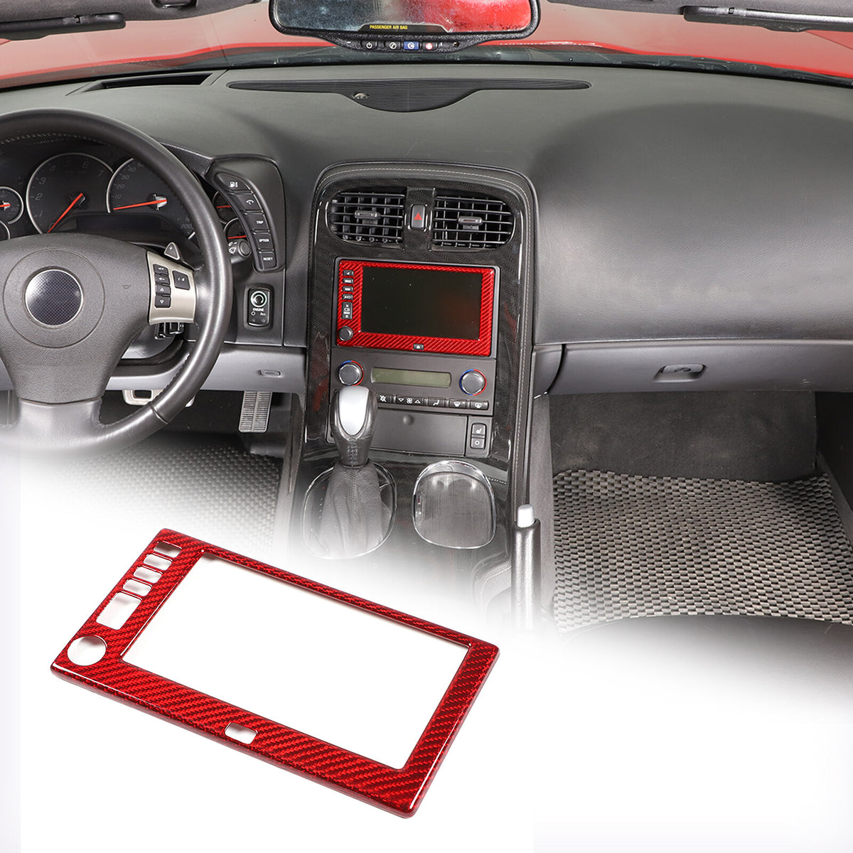 Red Real Carbon Fiber Center Navigation Screen Trim Cover For Corvette C6 05-13 6