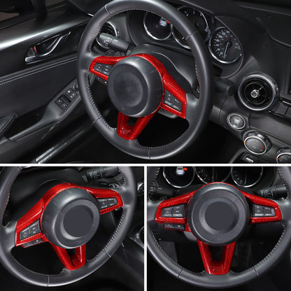 Red Real Carbon Fiber Steering Wheel Button Trim For Mazda MX-5 Miata 2016-2025 16