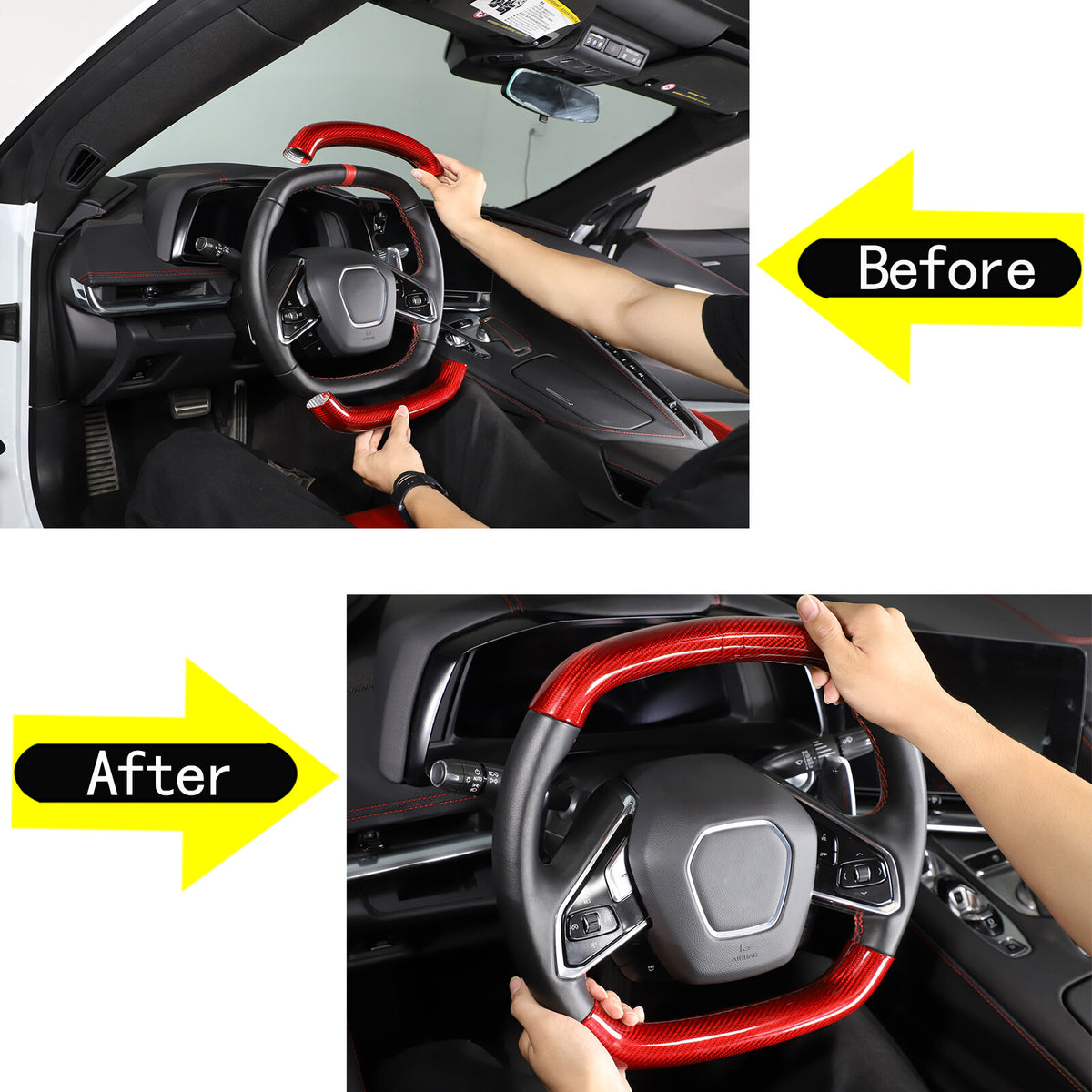 Red Real Carbon Fiber Steering Wheel Top Handle Cover Trim For C8 Corvette 20-26 11