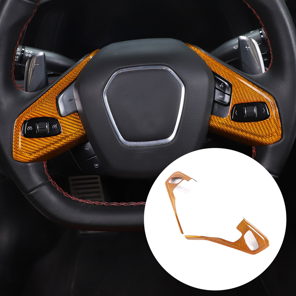 Real Carbon Fiber Steering Wheel Button Trim Cover For Corvette C8 2020-2026 - Variants 1-5 45