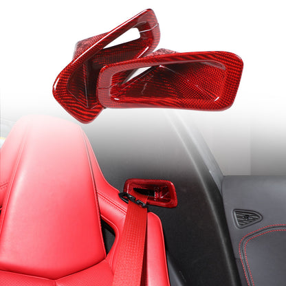 Red Real Carbon Fiber Seat Safety Belt Frame Trim For Corvette C8 2020+ 20