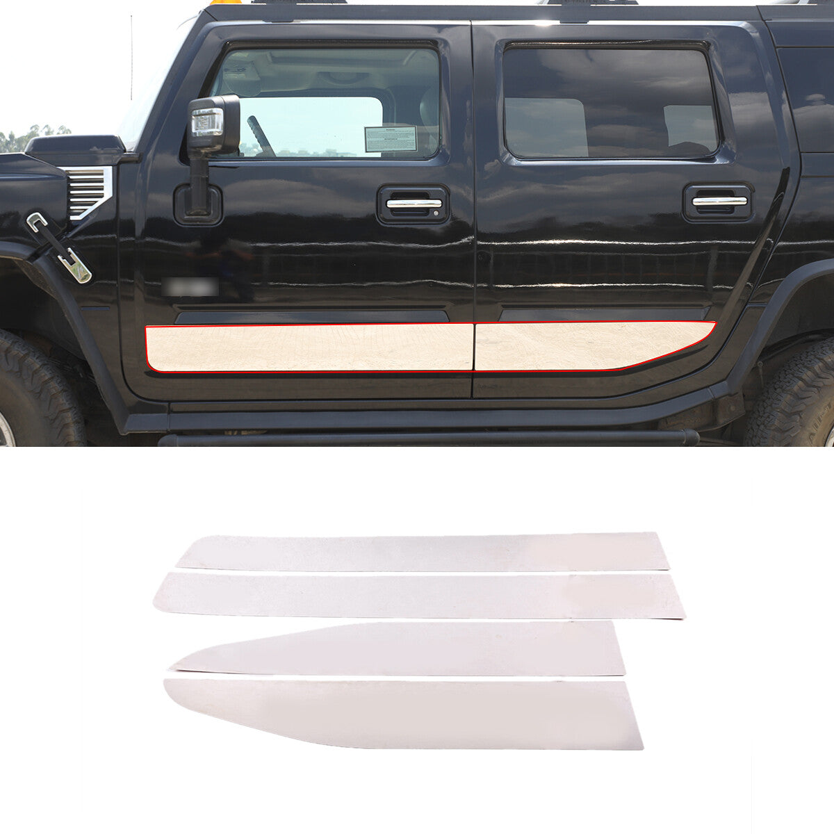 Silver Door Side Belt Molding Moulding Body Trim For Hummer H2 03-07 2