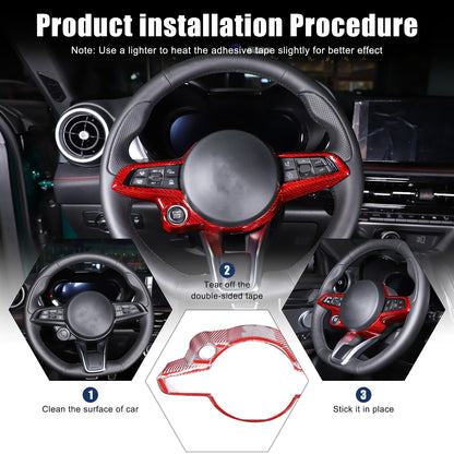 Red Real Carbon Fiber Steering Wheel Cover Trim For Alfa Romeo Tonale 2022-2024 13