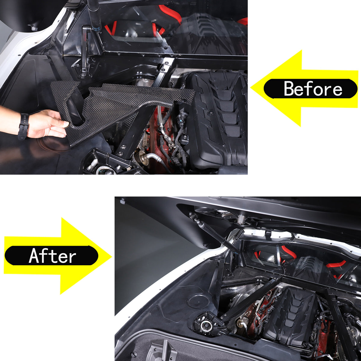 Real Carbon fiber Engine Bay Panel Base Cover Overlay Trim Set For Corvette C8 12